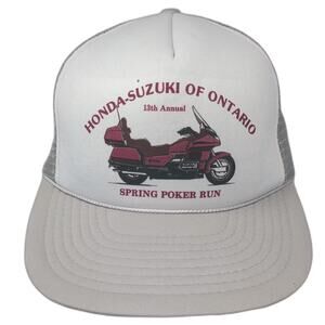 Winner Trucker Hat White Gray OS Honda Suzuki of Ontario Spring Poker Run